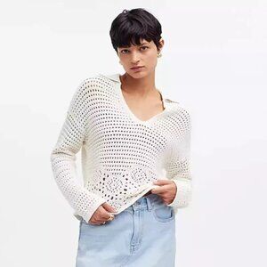 Madewell Crochet Polo Sweater Ivory Amazing! NWT!